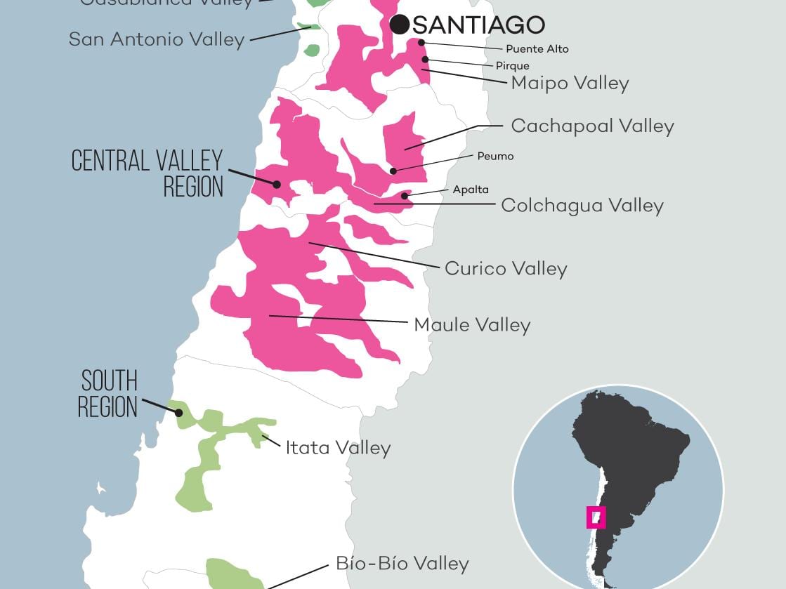Mapa de la vall central de Xile