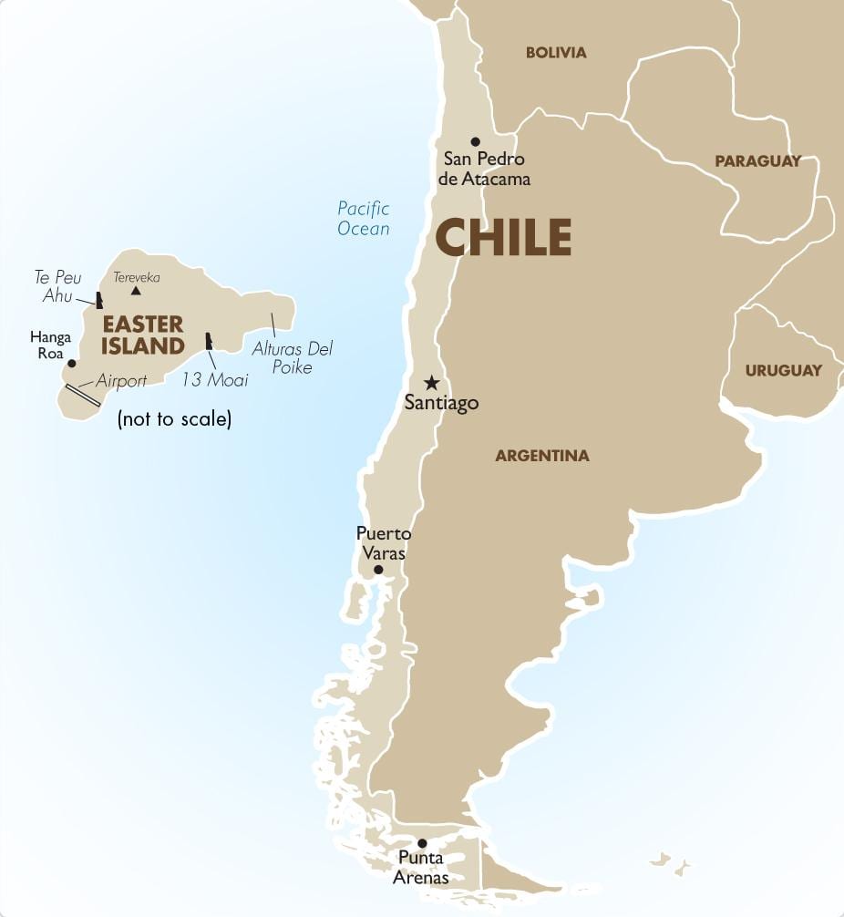 mapa de Xile, incloent l'illa de pasqua