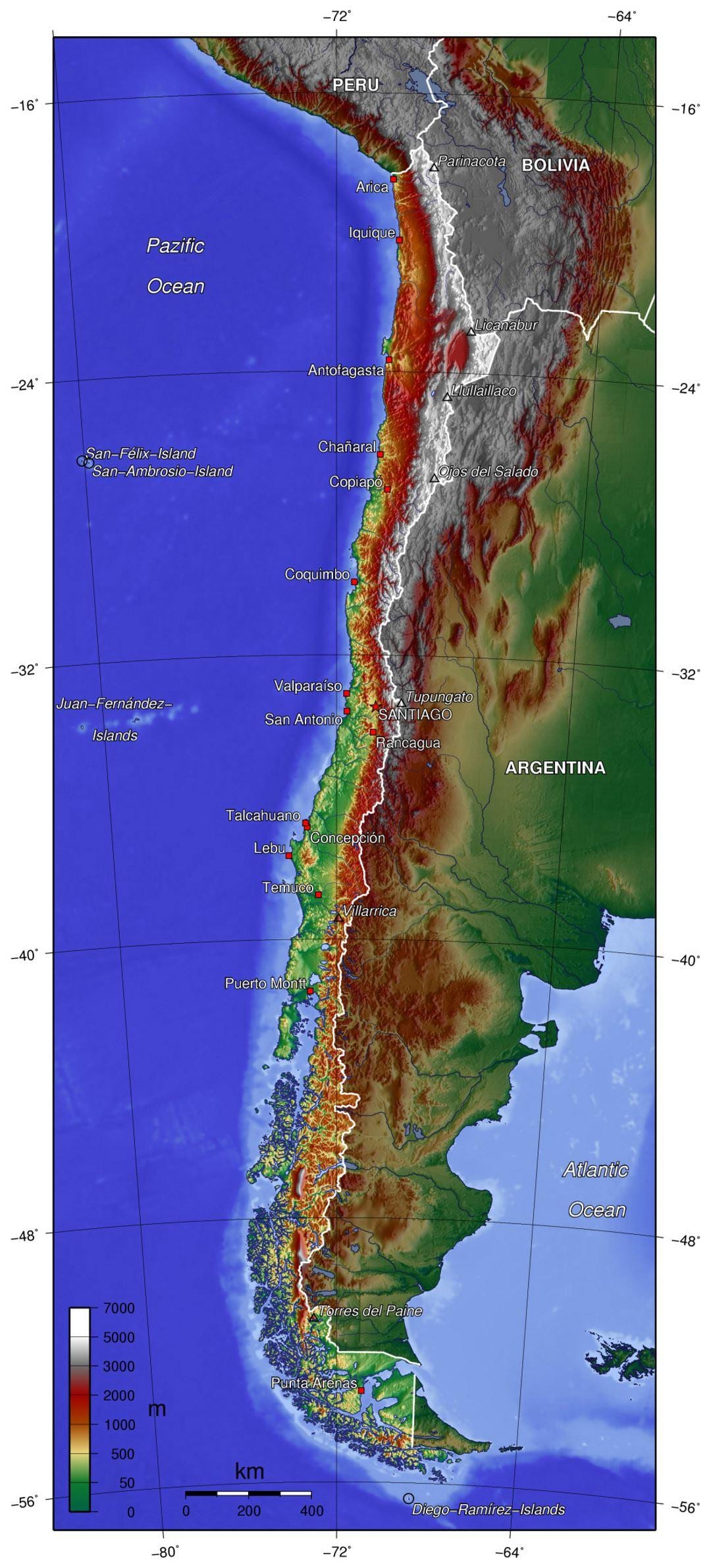 Xile geografia mapa