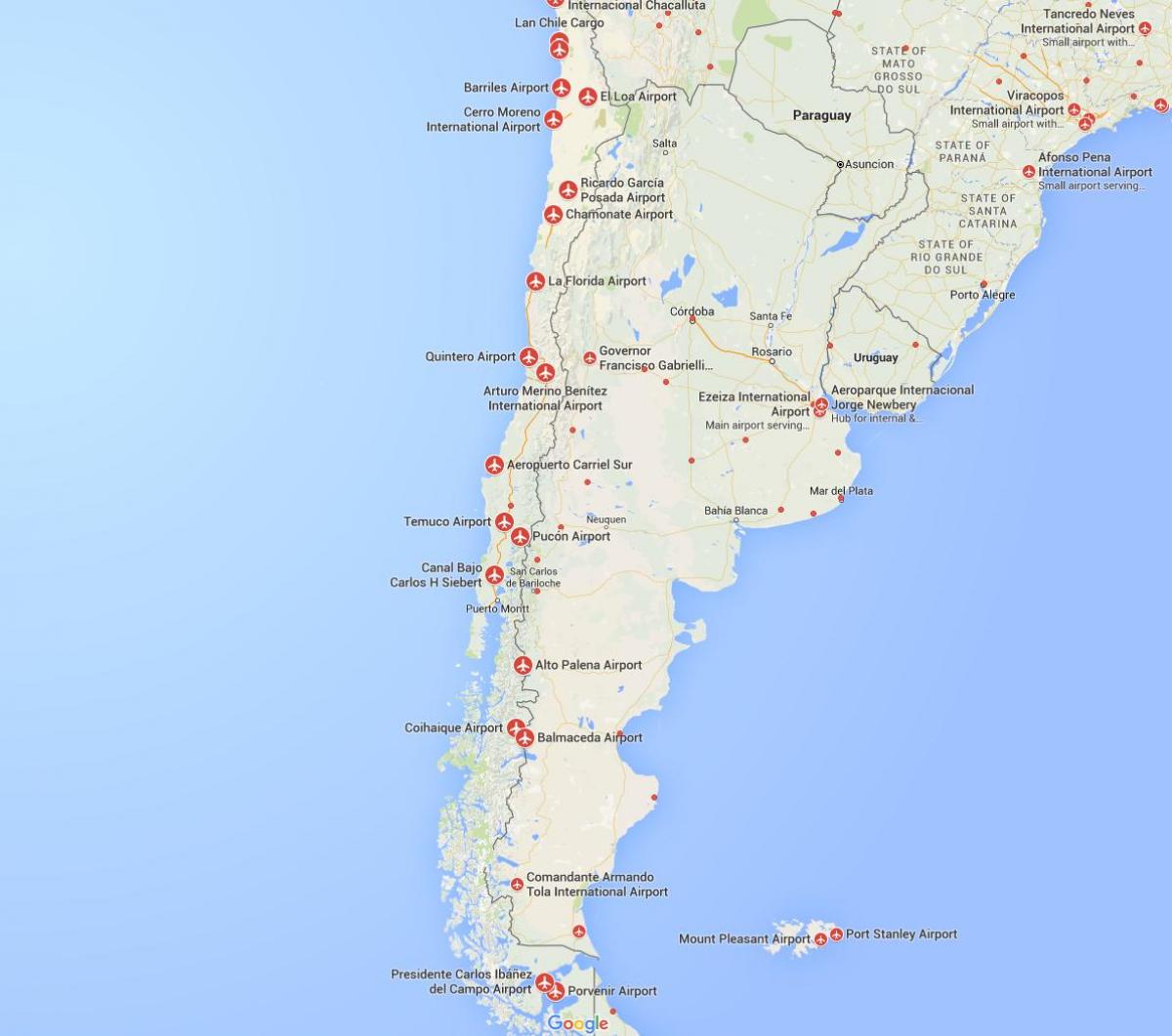 mapa d'aeroports a Xile