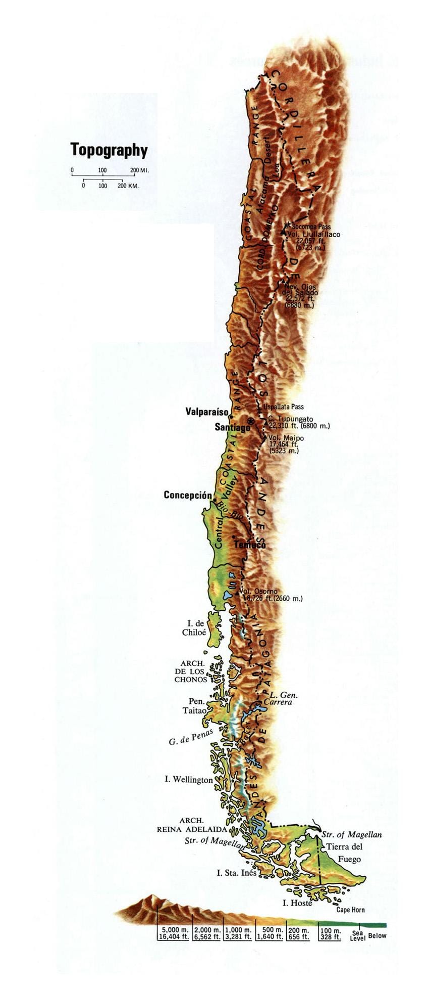 Xile elevació mapa