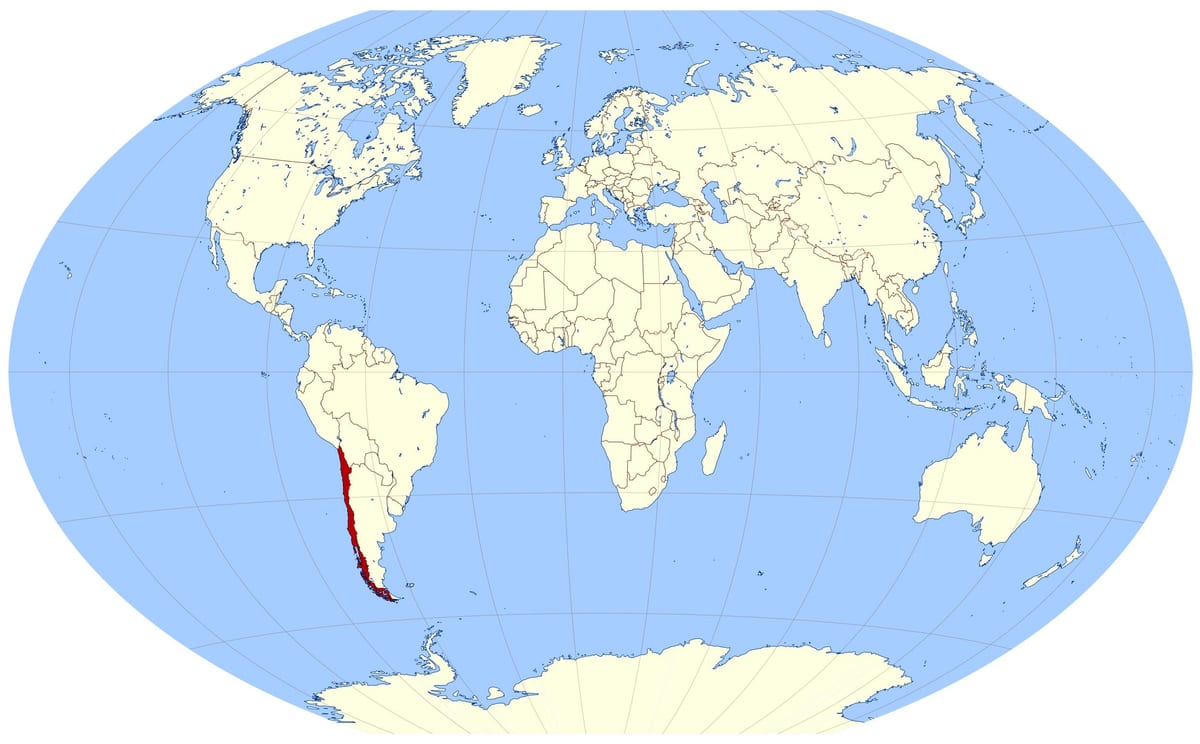mapa del món que mostra Xile