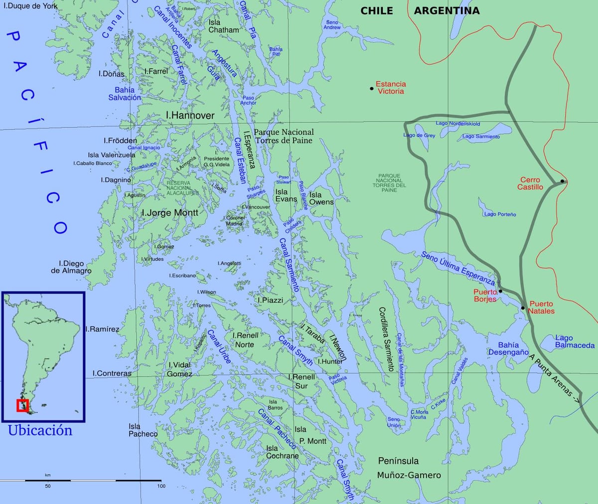 Mapa de Xile glaceres