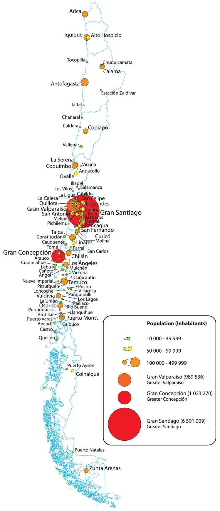 Xile densitat de població mapa