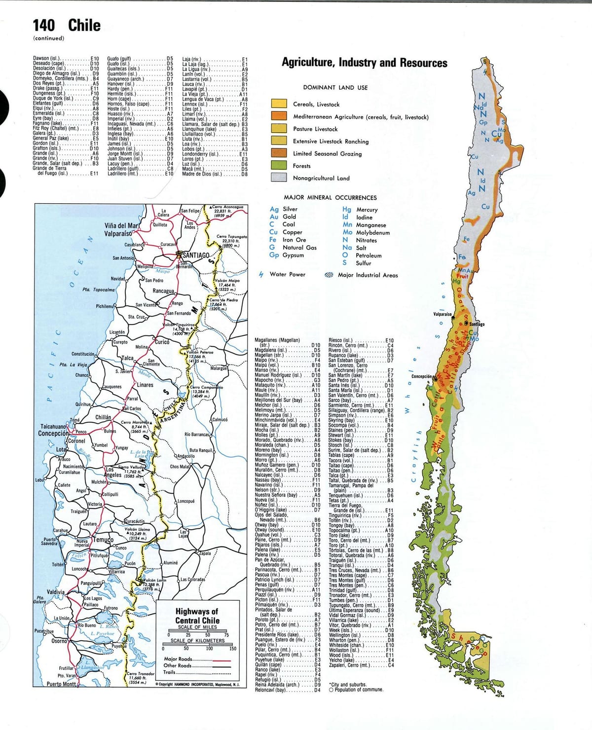 Mapa de Xile recursos naturals 