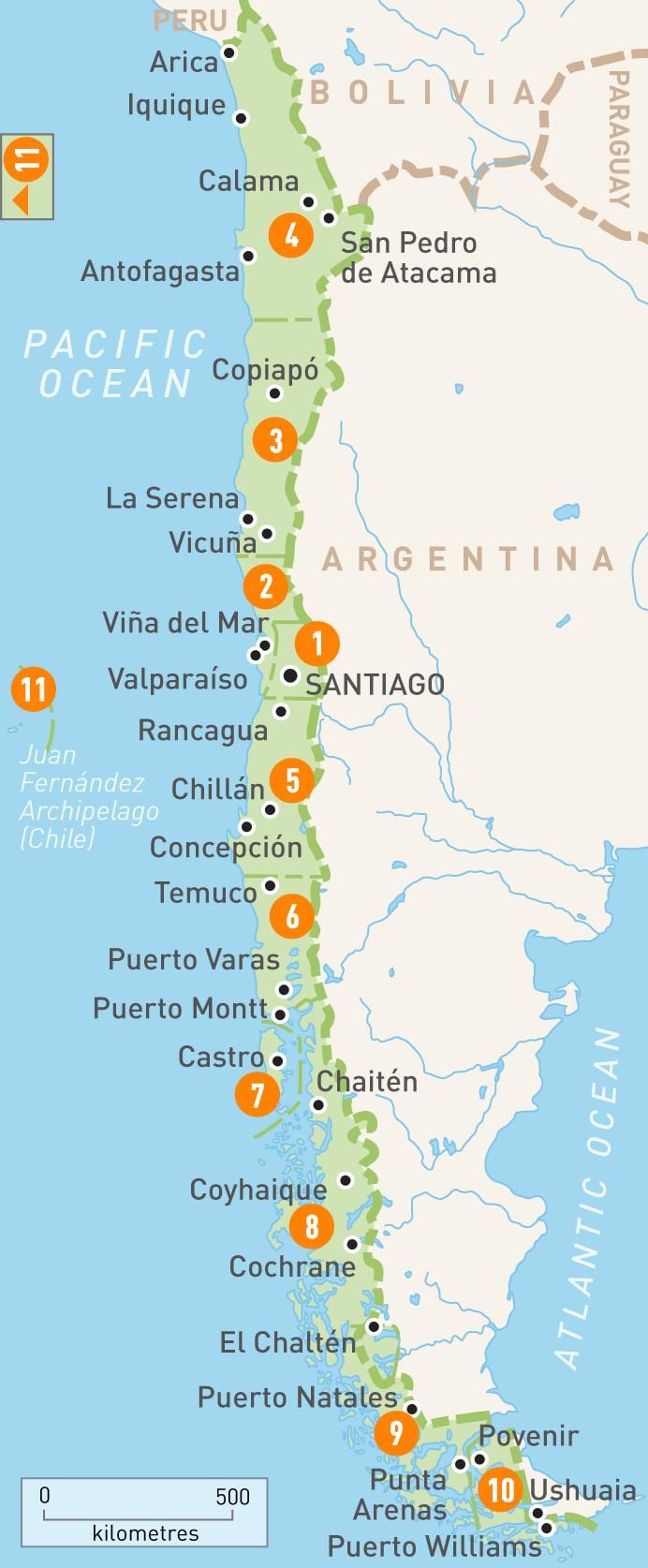 Xile províncies mapa
