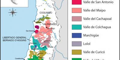 Mapa de Xile regions vinícoles 